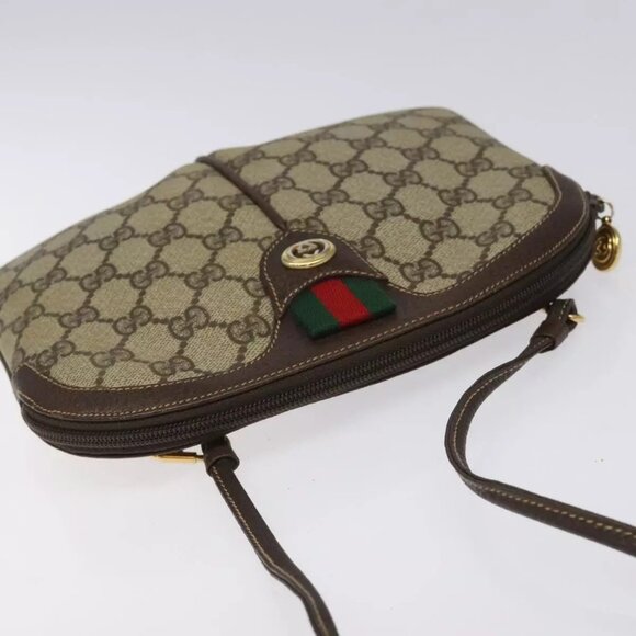GUCCI GG Supreme Web Sherry Line Bag PVC Beige Gold Red 904 02 047 Auth 114872 - Picture 7 of 16